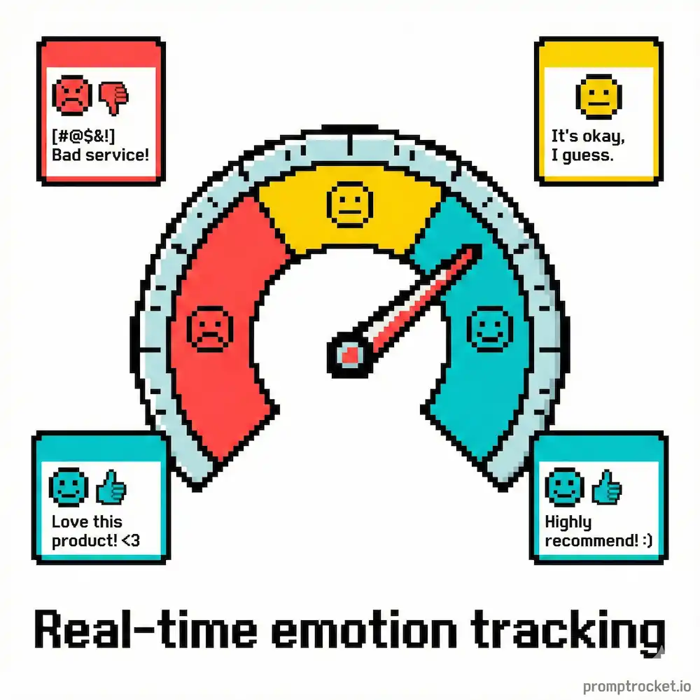 Pixel art demonstration of sentiment pulse tracking showing how Grok analyzes emotional tone across multiple posts to identify trends and public opinion shifts